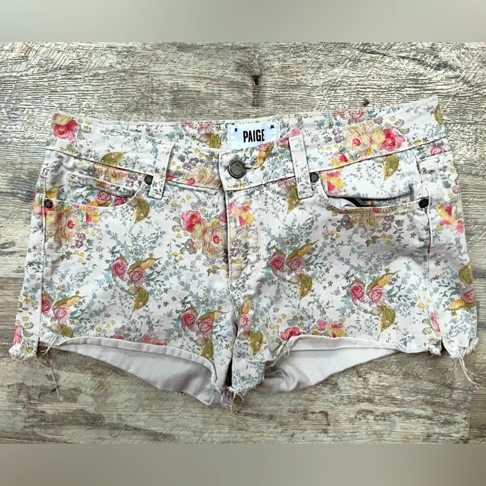 Paige floral denim shorts